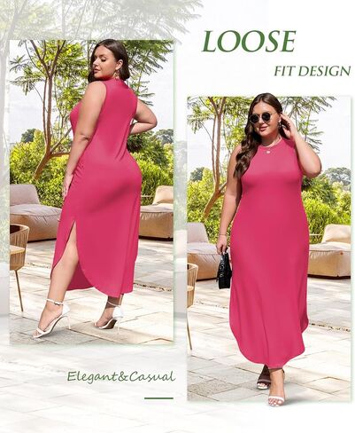 Wolddress Womens 2025 Plus Size Olcyveless Tank Dress Dression Sundress Sundress Drumping Summer Beach Long Maxi مع جيوب in Kuwait