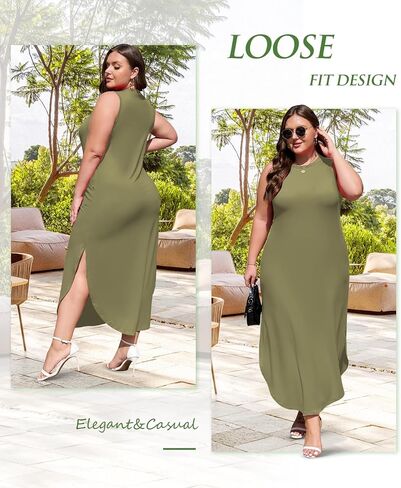 Wolddress Womens 2025 Plus Size Olcyveless Tank Dress Dression Sundress Sundress Drumping Summer Beach Long Maxi مع جيوب in Kuwait