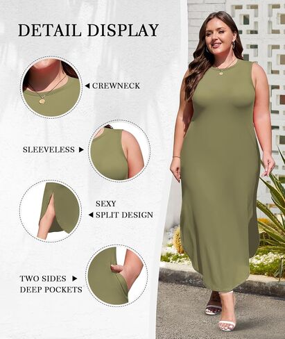Wolddress Womens 2025 Plus Size Olcyveless Tank Dress Dression Sundress Sundress Drumping Summer Beach Long Maxi مع جيوب in Kuwait