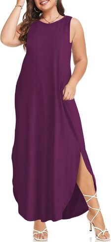 Wolddress Womens 2025 Plus Size Olcyveless Tank Dress Dression Sundress Sundress Drumping Summer Beach Long Maxi مع جيوب in Kuwait