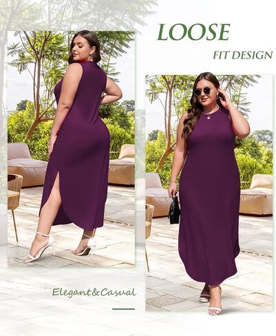 Wolddress Womens 2025 Plus Size Olcyveless Tank Dress Dression Sundress Sundress Drumping Summer Beach Long Maxi مع جيوب in Kuwait