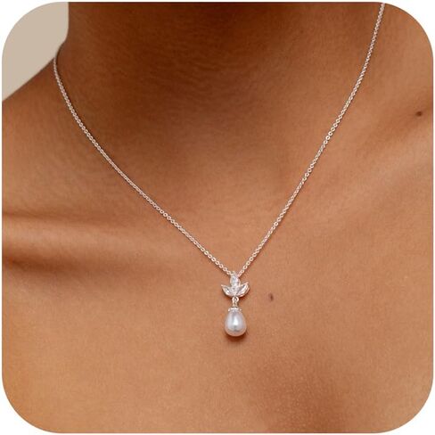 Pearl Necklaces for Women Trendy,14k Gold Plated Pearl Pendant Necklace Dainty Wedding Necklace Small Cute Gold Choker Necklace for Women Non Tarnish Gold Prom Jewelry Fashion Bridesmaids Gifts in Kuwait