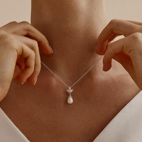 Pearl Necklaces for Women Trendy,14k Gold Plated Pearl Pendant Necklace Dainty Wedding Necklace Small Cute Gold Choker Necklace for Women Non Tarnish Gold Prom Jewelry Fashion Bridesmaids Gifts in Kuwait