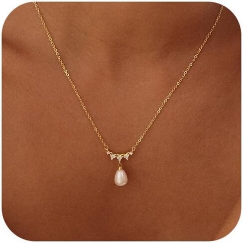 Pearl Necklaces for Women Trendy,14k Gold Plated Pearl Pendant Necklace Dainty Wedding Necklace Small Cute Gold Choker Necklace for Women Non Tarnish Gold Prom Jewelry Fashion Bridesmaids Gifts in Kuwait