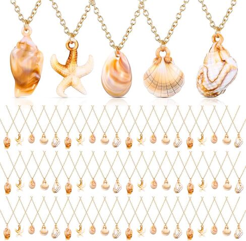 Tondiamo 50 PCS Natural Seashell Necklace for Women Rad Scallop Conch Presant Ocean Jewelry Gift Netlace Sea Shell Netlace مع سلسلة حبل طويلة 18.9 بوصة in Kuwait