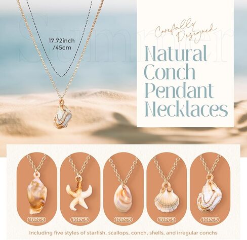 Tondiamo 50 PCS Natural Seashell Necklace for Women Rad Scallop Conch Presant Ocean Jewelry Gift Netlace Sea Shell Netlace مع سلسلة حبل طويلة 18.9 بوصة in Kuwait