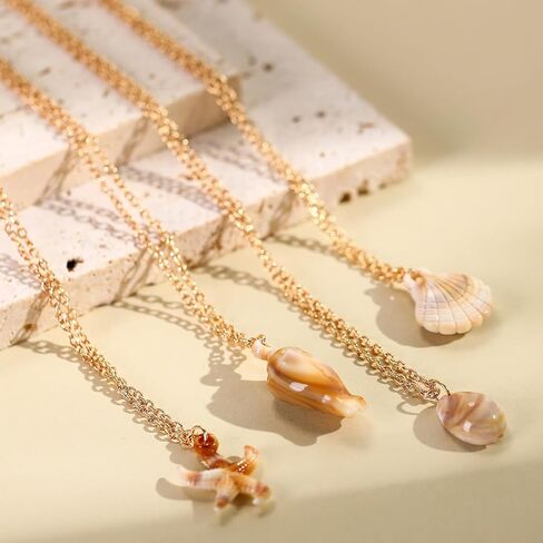 Tondiamo 50 PCS Natural Seashell Necklace for Women Rad Scallop Conch Presant Ocean Jewelry Gift Netlace Sea Shell Netlace مع سلسلة حبل طويلة 18.9 بوصة in Kuwait