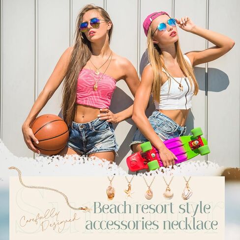 Tondiamo 50 PCS Natural Seashell Necklace for Women Rad Scallop Conch Presant Ocean Jewelry Gift Netlace Sea Shell Netlace مع سلسلة حبل طويلة 18.9 بوصة in Kuwait