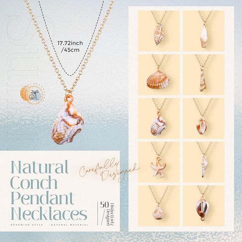 Tondiamo 50 Pcs Natural Seashell Necklace for Women Scallop Conch Pendant Ocean Handmade Jewelry Gift Sea Shell Necklace with 18.9" Long Rope Chain in Saudi Arabia