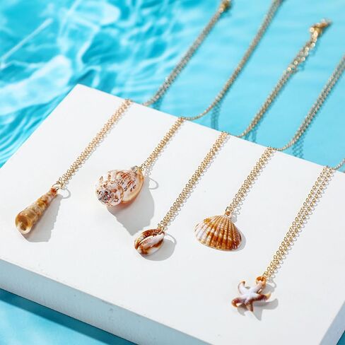 Tondiamo 50 Pcs Natural Seashell Necklace for Women Scallop Conch Pendant Ocean Handmade Jewelry Gift Sea Shell Necklace with 18.9" Long Rope Chain in Saudi Arabia