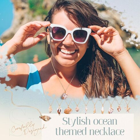 Tondiamo 50 Pcs Natural Seashell Necklace for Women Scallop Conch Pendant Ocean Handmade Jewelry Gift Sea Shell Necklace with 18.9" Long Rope Chain in Saudi Arabia