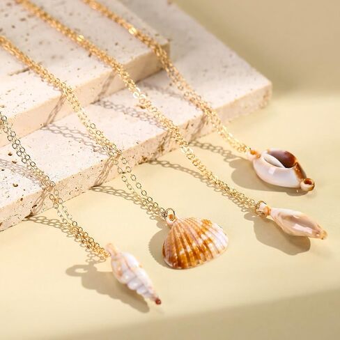 Tondiamo 50 Pcs Natural Seashell Necklace for Women Scallop Conch Pendant Ocean Handmade Jewelry Gift Sea Shell Necklace with 18.9" Long Rope Chain in Saudi Arabia