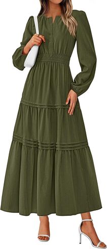 PRETTYGARDEN Women's 2025 Elegant Maxi Dresses Long Sleeve V Neck Flowy Pockets Casual Modest Dress Fall Fashion Clothes in Saudi Arabia