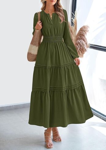 PRETTYGARDEN Women's 2025 Elegant Maxi Dresses Long Sleeve V Neck Flowy Pockets Casual Modest Dress Fall Fashion Clothes in Saudi Arabia