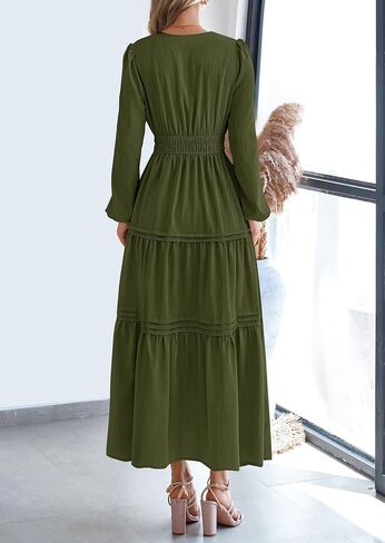 PRETTYGARDEN Women's 2025 Elegant Maxi Dresses Long Sleeve V Neck Flowy Pockets Casual Modest Dress Fall Fashion Clothes in Saudi Arabia