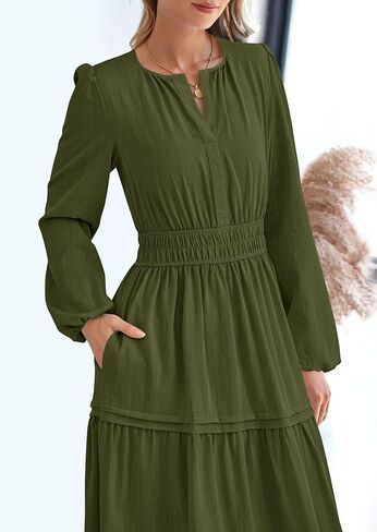 PRETTYGARDEN Women's 2025 Elegant Maxi Dresses Long Sleeve V Neck Flowy Pockets Casual Modest Dress Fall Fashion Clothes in Saudi Arabia