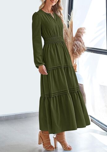 PRETTYGARDEN Women's 2025 Elegant Maxi Dresses Long Sleeve V Neck Flowy Pockets Casual Modest Dress Fall Fashion Clothes in Saudi Arabia