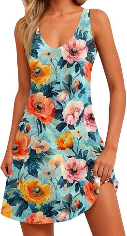 فساتين صيفية للسيدات 2025 Vneck Sundress Sundress Beach Dresses Dresses Dresses Dust Boho مع جيوب in Kuwait