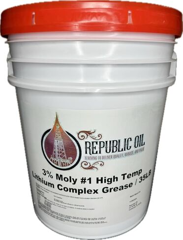Republic Oil 3% Moly #1 High Temp Lithium Complex Heavy Duty Grease 35LB Pail | Better in Winter | Bucket | Fifth Wheels | Pins and Bushings | Agriculture | Construction | Mining | EP1 in Kuwait