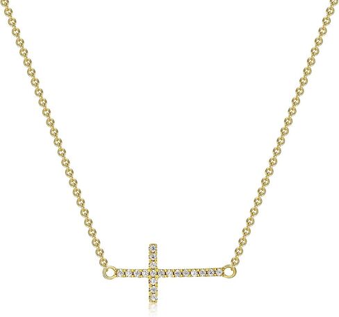 S 14K Gold Plated Cross Necklace for Women Adjustable Sideways Cross Necklace for Women Cubic Zirconia Cross Pendant Gold Necklaces for Women Christian Gifts for Women in Saudi Arabia