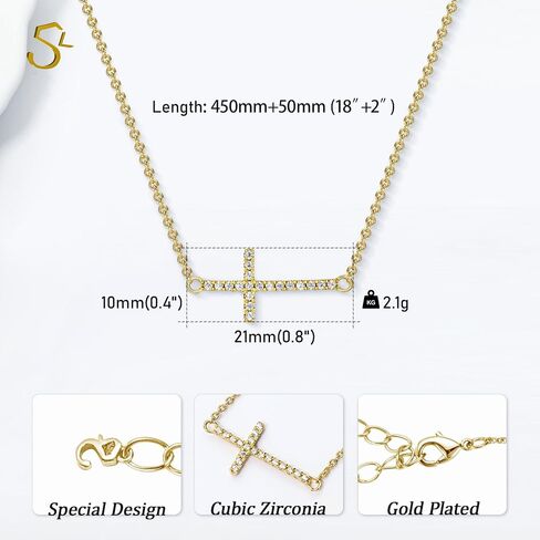 S 14K Gold Plated Cross Necklace for Women Adjustable Sideways Cross Necklace for Women Cubic Zirconia Cross Pendant Gold Necklaces for Women Christian Gifts for Women in Saudi Arabia