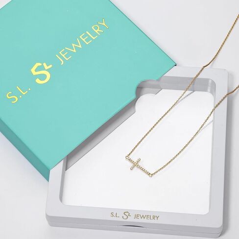 S 14K Gold Plated Cross Necklace for Women Adjustable Sideways Cross Necklace for Women Cubic Zirconia Cross Pendant Gold Necklaces for Women Christian Gifts for Women in Saudi Arabia