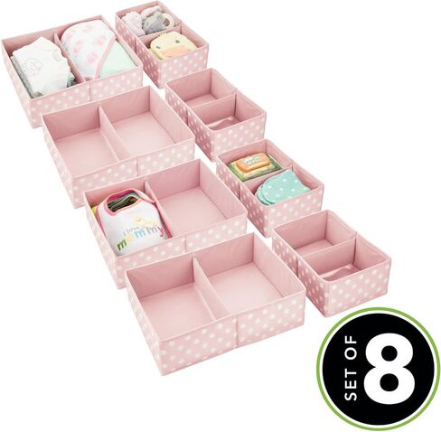 mDesign Fabric Drawer Organizer Bins, Kids/Baby Nursery Dresser, Closet, Shelf, Playroom Organization, Hold Clothes, Toys, Diapers, Bibs, Blankets, Set of 2, 4 Pack, Gray/White Polka Dot in Kuwait