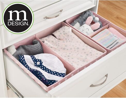 mDesign Fabric Drawer Organizer Bins, Kids/Baby Nursery Dresser, Closet, Shelf, Playroom Organization, Hold Clothes, Toys, Diapers, Bibs, Blankets, Set of 2, 4 Pack, Gray/White Polka Dot in Kuwait
