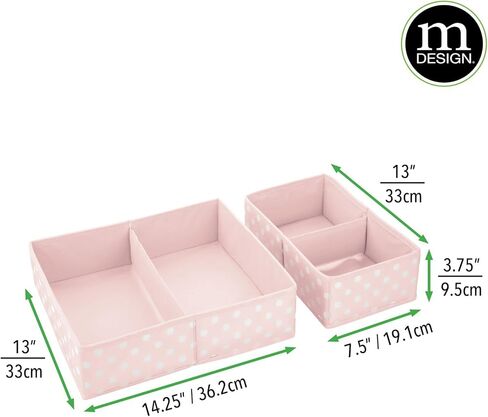 mDesign Fabric Drawer Organizer Bins, Kids/Baby Nursery Dresser, Closet, Shelf, Playroom Organization, Hold Clothes, Toys, Diapers, Bibs, Blankets, Set of 2, 4 Pack, Gray/White Polka Dot in Kuwait