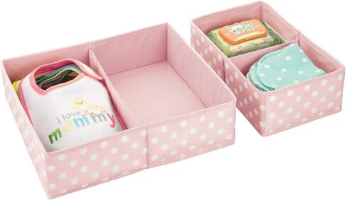 mDesign Fabric Drawer Organizer Bins, Kids/Baby Nursery Dresser, Closet, Shelf, Playroom Organization, Hold Clothes, Toys, Diapers, Bibs, Blankets, Set of 2, 4 Pack, Gray/White Polka Dot in Kuwait