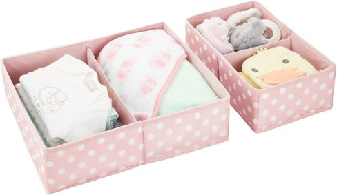 mDesign Fabric Drawer Organizer Bins, Kids/Baby Nursery Dresser, Closet, Shelf, Playroom Organization, Hold Clothes, Toys, Diapers, Bibs, Blankets, Set of 2, 4 Pack, Gray/White Polka Dot in Kuwait