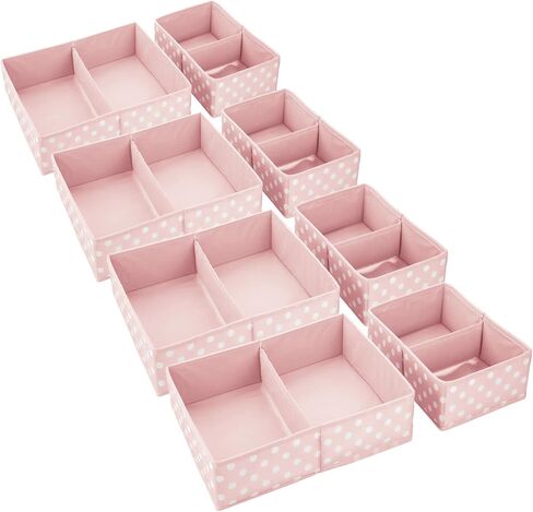 mDesign Fabric Drawer Organizer Bins, Kids/Baby Nursery Dresser, Closet, Shelf, Playroom Organization, Hold Clothes, Toys, Diapers, Bibs, Blankets, Set of 2, 4 Pack, Gray/White Polka Dot in Kuwait