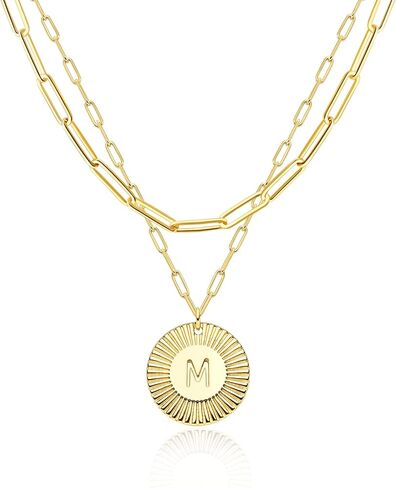 لوياتا طبقة قلادة قلادة قلادة الذهب زهرة عملة عملة أولية قلادة 2 طبقة 14K الذهب مطلي بالورق الضعيف هدية مجوهرات شخصية للنساء in Kuwait