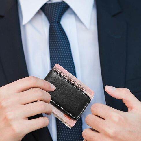 Black Magnetic Money Clip Minimalist Design Cash Wallet Slim Leather Business Money Holder for Card Men Wallet in Saudi Arabia