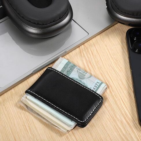 Black Magnetic Money Clip Minimalist Design Cash Wallet Slim Leather Business Money Holder for Card Men Wallet in Saudi Arabia