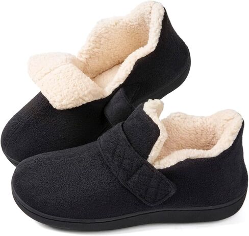 Zizor Womens Slipper Adjustable, Velcro House Shoes for Diabetic, My pillow Memory Foam, Indoor Outdoor, Ladies Ankle Pantuflas with Rubber Sole, Warm Gifts (Dark Grey, Size 11 Wide) in Saudi Arabia