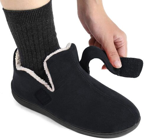Zizor Womens Slipper Adjustable, Velcro House Shoes for Diabetic, My pillow Memory Foam, Indoor Outdoor, Ladies Ankle Pantuflas with Rubber Sole, Warm Gifts (Dark Grey, Size 11 Wide) in Saudi Arabia