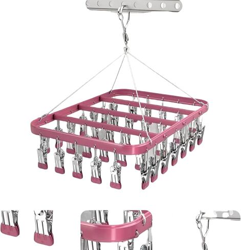 رفوف تجفيف الملابس، شماعات معدنية مع 36 مشبكًا، خطاف مضاد للرياح، شماعة داخلية، مشبك غسيل قابل للطي للجوارب، حمالات الصدر باللون الأسود in Kuwait