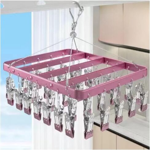 رفوف تجفيف الملابس، شماعات معدنية مع 36 مشبكًا، خطاف مضاد للرياح، شماعة داخلية، مشبك غسيل قابل للطي للجوارب، حمالات الصدر باللون الأسود in Kuwait