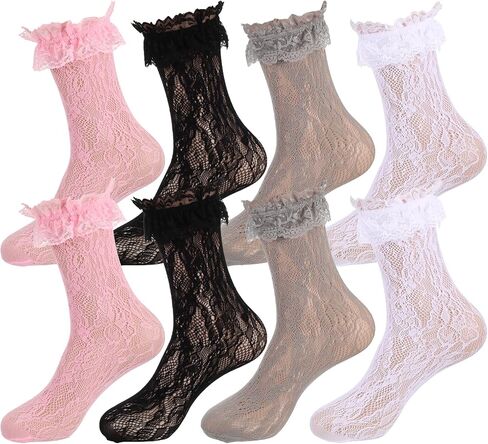 4pairs الدانتيل جوارب زخرفة ، coquette الدانتيل الجوارب كشكش الكاحل الشبك Lolita Kawaii Frilly Sock Balletcore الملحقات للنساء السيدات الفتيات in Saudi Arabia