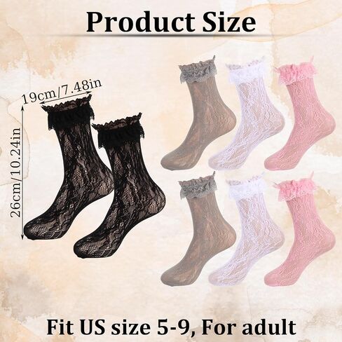 4pairs الدانتيل جوارب زخرفة ، coquette الدانتيل الجوارب كشكش الكاحل الشبك Lolita Kawaii Frilly Sock Balletcore الملحقات للنساء السيدات الفتيات in Saudi Arabia