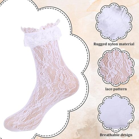 4pairs الدانتيل جوارب زخرفة ، coquette الدانتيل الجوارب كشكش الكاحل الشبك Lolita Kawaii Frilly Sock Balletcore الملحقات للنساء السيدات الفتيات in Saudi Arabia