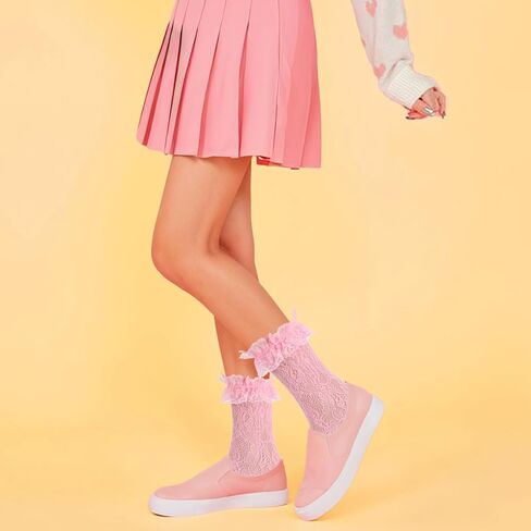 4pairs الدانتيل جوارب زخرفة ، coquette الدانتيل الجوارب كشكش الكاحل الشبك Lolita Kawaii Frilly Sock Balletcore الملحقات للنساء السيدات الفتيات in Saudi Arabia