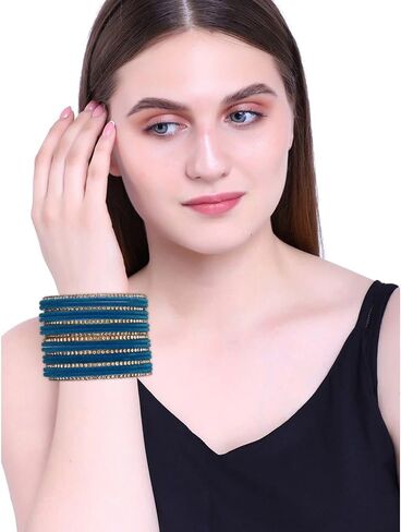 Efulgenz Bollywood Bracelets for Women Indian Bangle Set Rhinestone CZ Crystal Velvet Bracelet Jewelry in Saudi Arabia