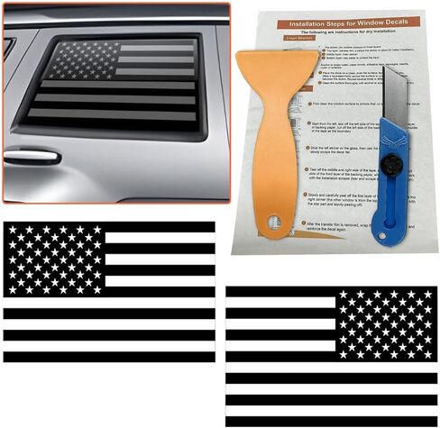 2PCS Rear Side Window American Flag Sticker Decals, Matte USA Flag Vinyl Stickers with Installation Tools, Universal Car Back Side Window Accessories for Cars, Trucks, SUVs (29 x 16 inches) in Saudi Arabia