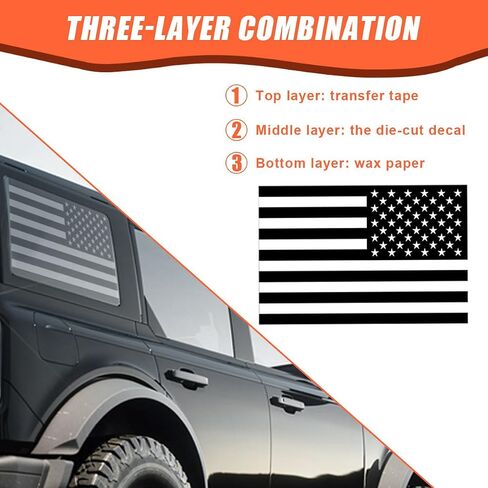 2PCS Rear Side Window American Flag Sticker Decals, Matte USA Flag Vinyl Stickers with Installation Tools, Universal Car Back Side Window Accessories for Cars, Trucks, SUVs (29 x 16 inches) in Saudi Arabia
