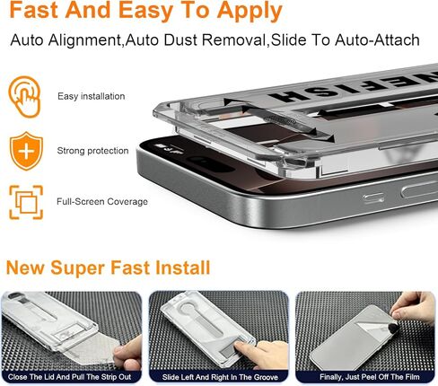 تغطية كاملة تغطية شاشة الزجاج المقسّر لـ iPhone 15 Pro Max 6.7 بوصة ، 2 حزمة تعزيز الحافة ، التثبيت الذاتي ، حماة شاشة الخصوصية الصديقة للحالة in Kuwait