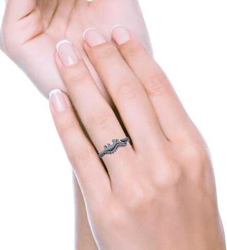 Blue Apple Co. Unique Minimalist Dinosaur Triceratops Dainty Open Oxidized Thumb Statement Ring 925 Sterling Silver in Kuwait