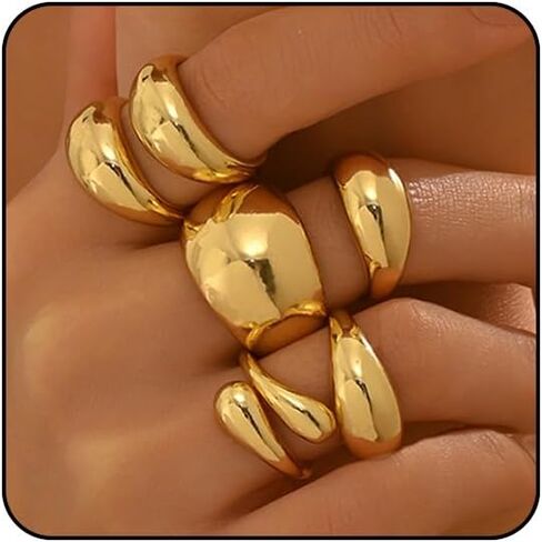 Chunky Gold Rings Non Tarnish Statement Stackable Rings for Women Silver Ring Set Thick Dome Knuckle Women's Ring Jewelry in Saudi Arabia