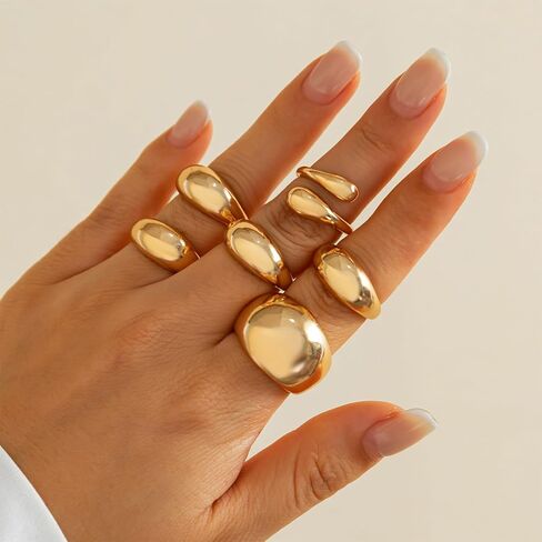 Chunky Gold Rings Non Tarnish Statement Stackable Rings for Women Silver Ring Set Thick Dome Knuckle Women's Ring Jewelry in Saudi Arabia